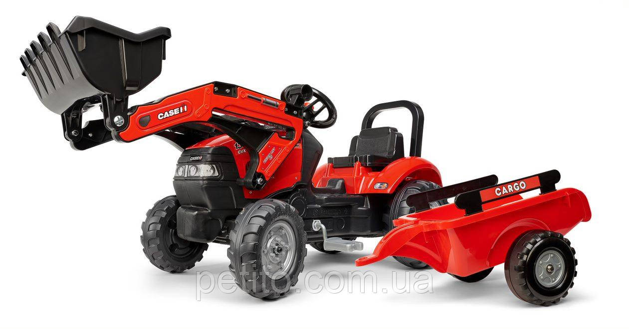 Дитячий трактор на педалях з причепом та переднім ковшом Falk 961AM CASE IH MAXXUM (колір - червоний), фото 1