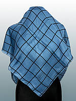 Женский платок на голову в клетку, 100 на 100 см, с вискозы, синий цвет, модель 11