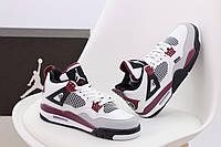 Женские кроссовки Nike Air Jordan 4 (белые с бордовым/серым/чёрным) низкие стильные деми кроссы К13083 кросс