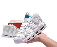 Мужские кроссовки Nike Uptempo (белые с голубым) удобные модные спортивные кроссы К14267 кросс