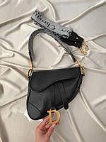 Женская мини сумка клатч Dior Saddle Black (черная) AS011 красивая стильная не стандартная с монограммой кросс