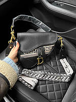 Женская мини сумка клатч Dior Saddle (черная) AS250 красивая стильная не стандартная с надписью Кристиан Диор