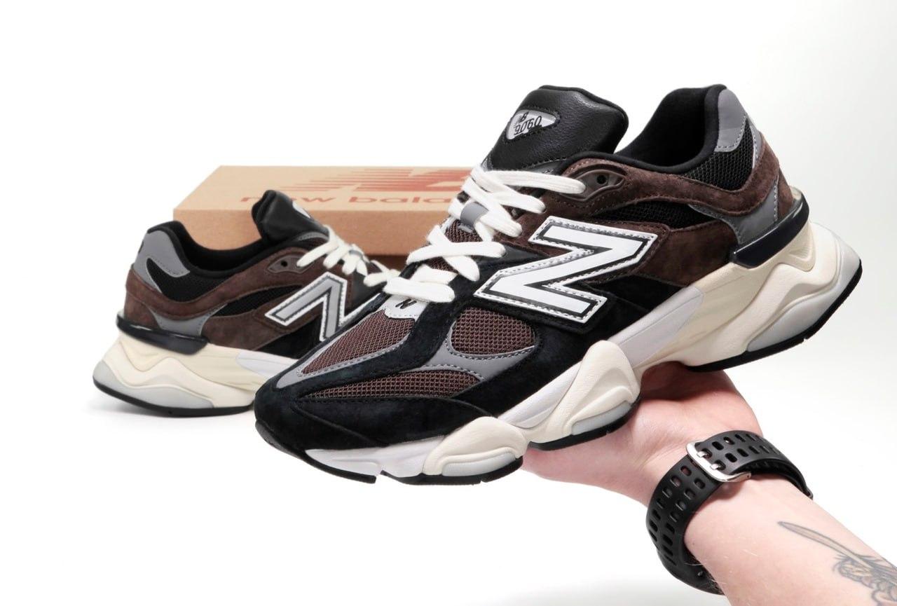 Чоловічі кросівки New Balance 9060 (коричневі з чорним і сірим) світловідбивні демі кроси К14260 top, фото 1