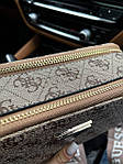 Жіноча подарункова сумка клатч Guess (бежева) art0270 стильна маленька сумочка на широкому довгому ремені top, фото 4