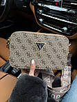 Жіноча подарункова сумка клатч Guess (бежева) art0270 стильна маленька сумочка на широкому довгому ремені top, фото 5