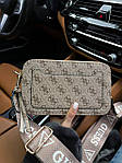 Жіноча подарункова сумка клатч Guess (бежева) art0270 стильна маленька сумочка на широкому довгому ремені top, фото 8