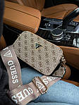 Жіноча подарункова сумка клатч Guess (бежева) art0270 стильна маленька сумочка на широкому довгому ремені top, фото 10