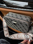 Жіноча подарункова сумка клатч Guess (сіра) art0271 стильна маленька сумочка на широкому довгому ремені top, фото 7