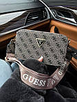Жіноча подарункова сумка клатч Guess (сіра) art0271 стильна маленька сумочка на широкому довгому ремені top, фото 10