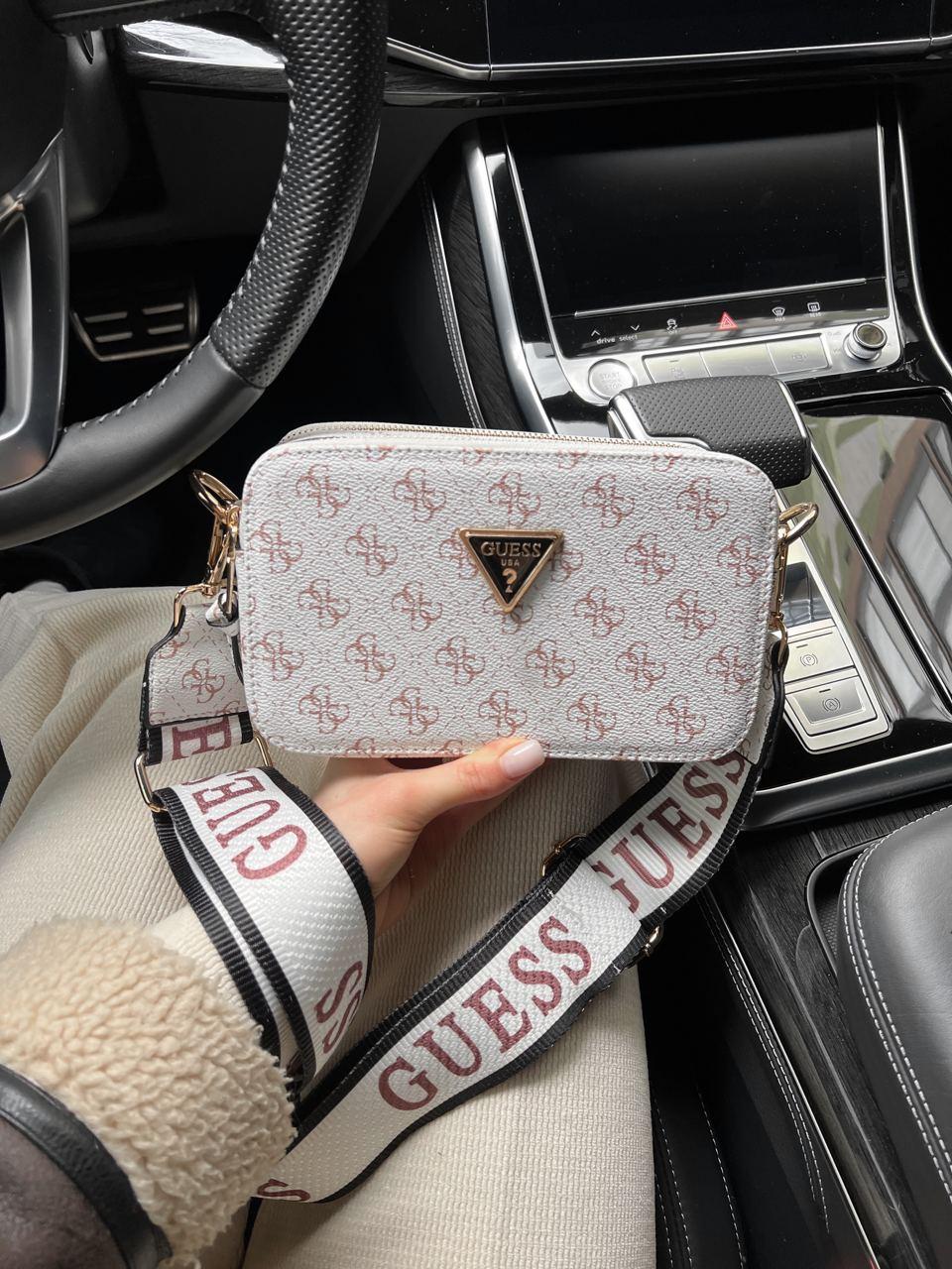Жіноча подарункова сумка клатч Guess (біла) AS258 стильна мила сумочка на довгому текстильному ремені top