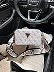 Жіноча подарункова сумка клатч Guess (біла) AS258 стильна мила сумочка на довгому текстильному ремені top, фото 8