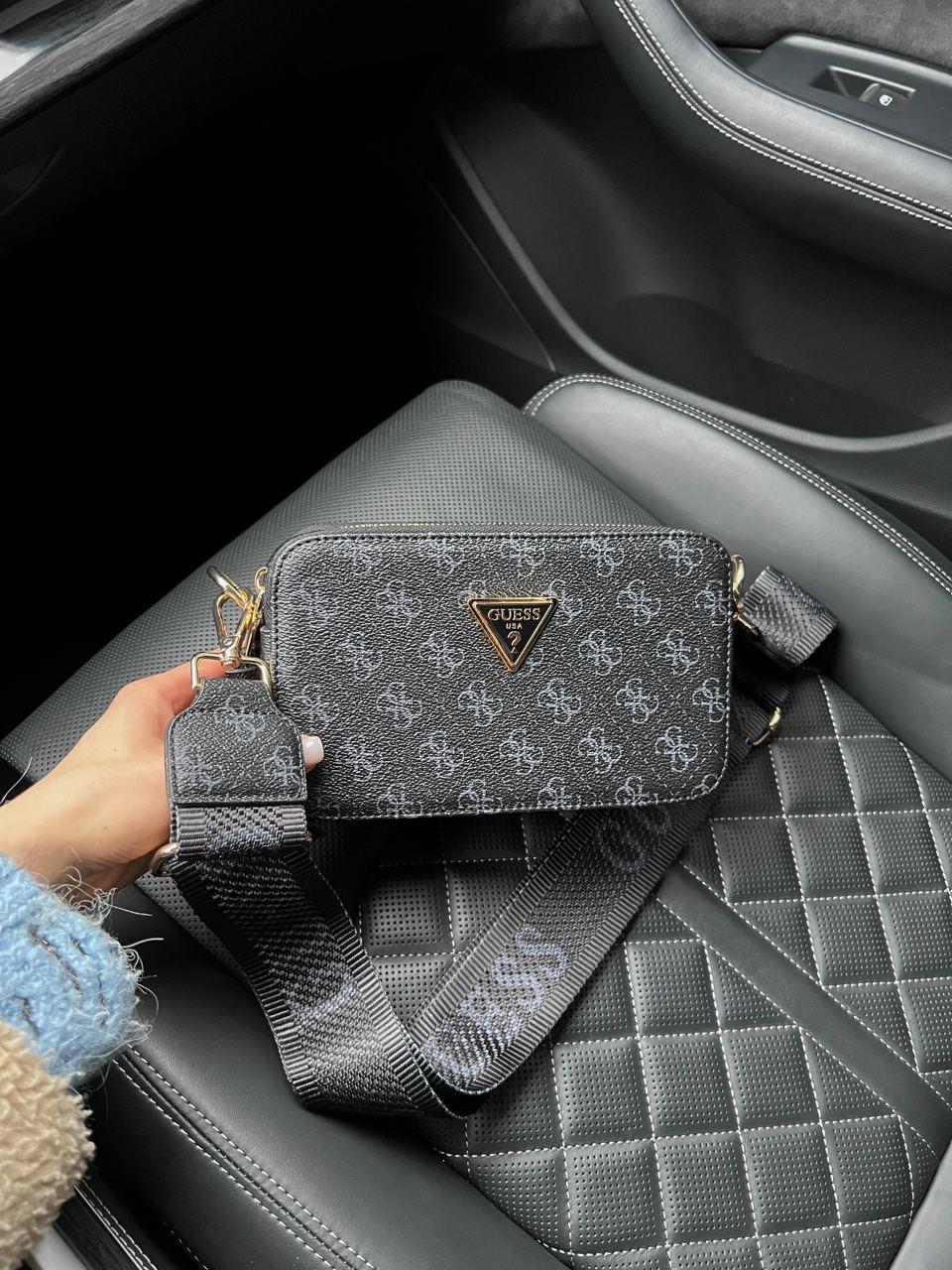 Жіноча подарункова мінісумка клатч GUESS (темно-сіра) AS247 стильна маленька витончена з монограмою top