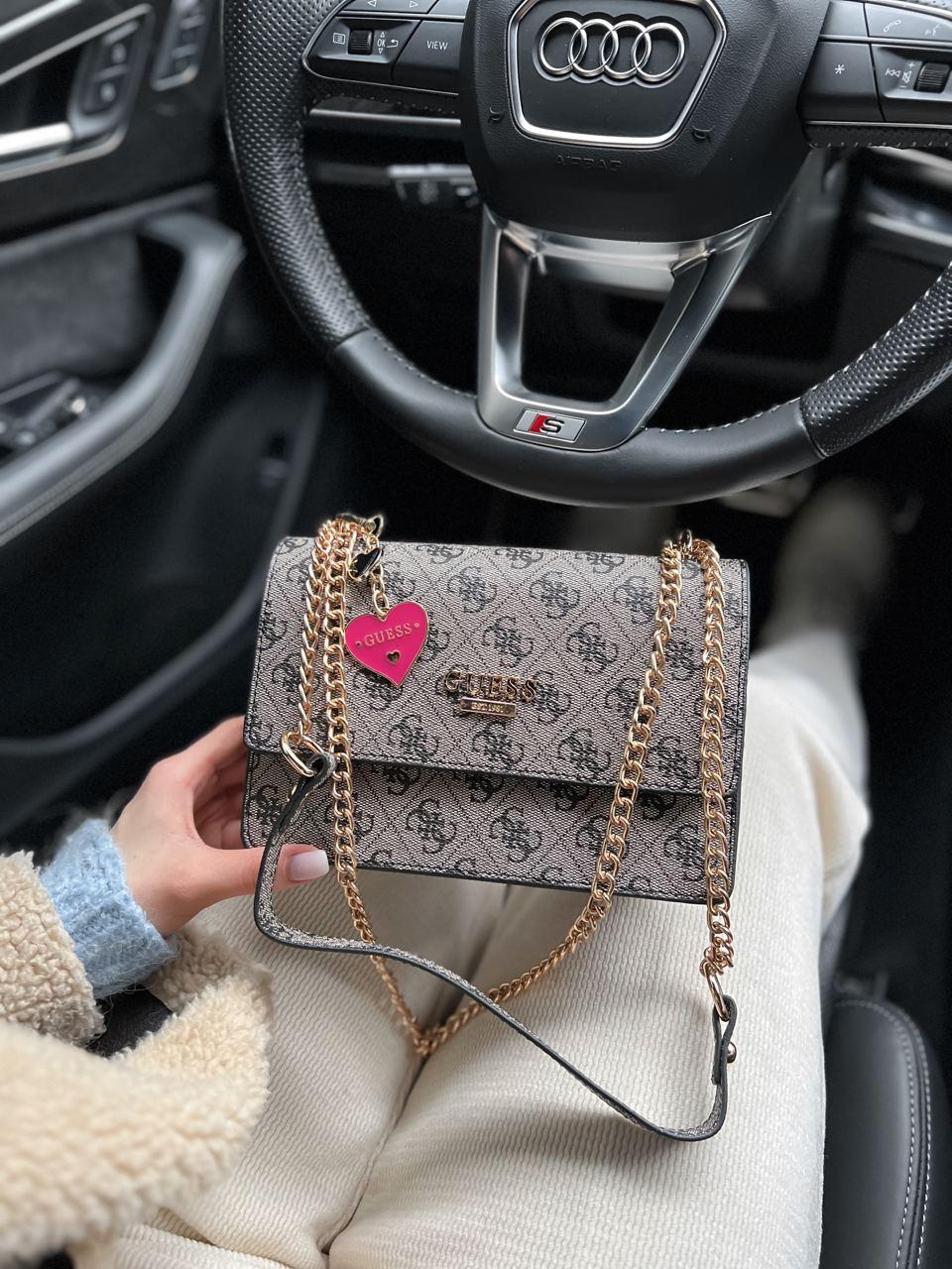 Жіноча мінісумка клатч GUESS (сіра) AS190 стильна маленька витончена сумочка з коротким ланцюжком top