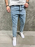Мужские базовые джинсы МОМ (голубые) А7913 молодежные свободные удобные без принтов и потертостей повседневные