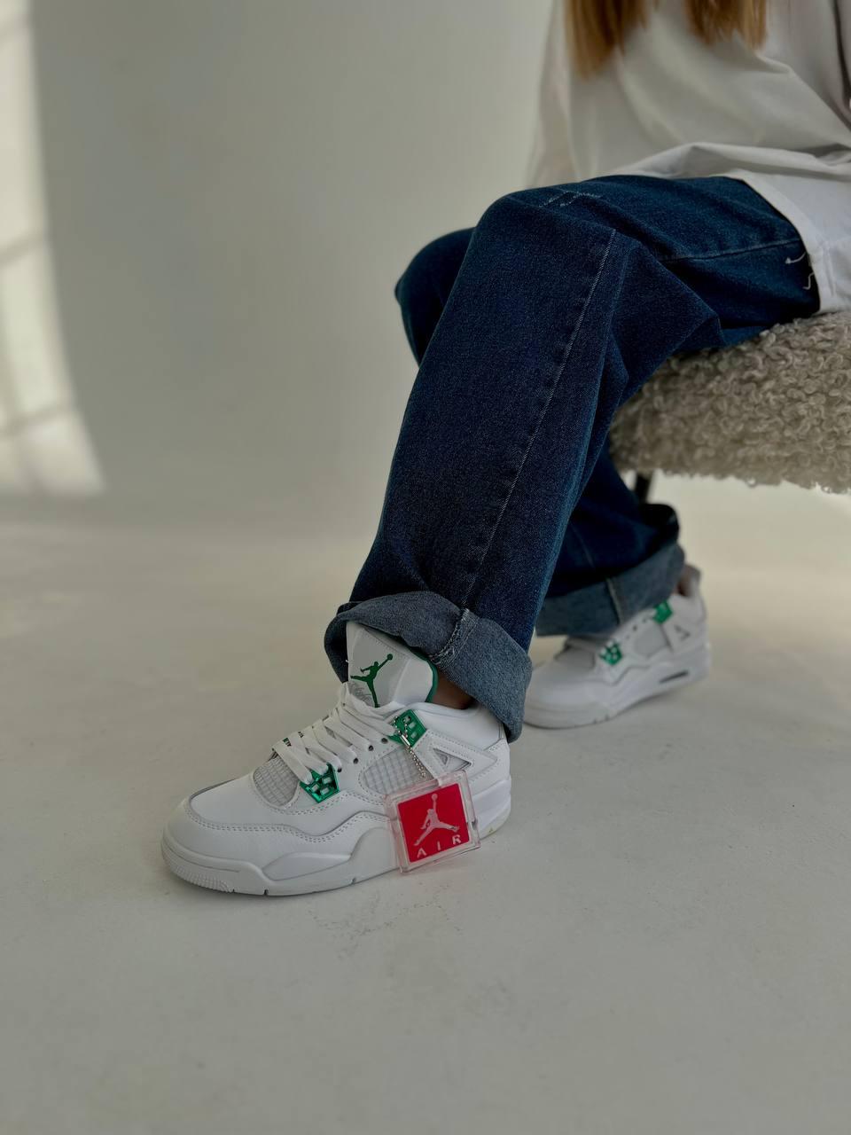 Жіночі кросівки Nike Air Jordan 4 (білі із зеленим) демісезонні модні молодіжні кроси Ar99464 top