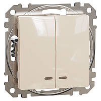 Двоклавішний вимикач з синьою підсвіткою Schneider Electric Sedna Design бежевий (SDD112105L)