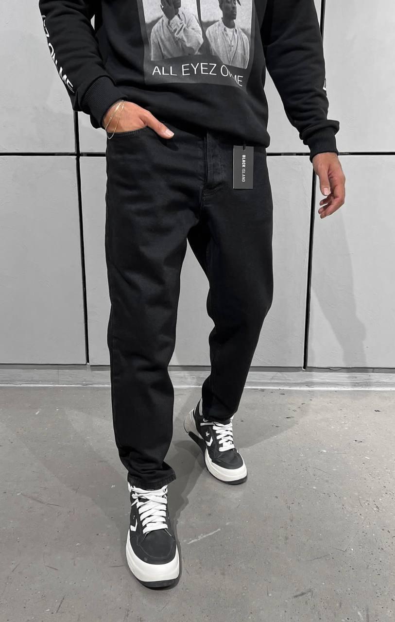 Чоловічі джинси МОМ (чорні) А15896 молодіжні зручні без принтів і потертостей повсякденні top, фото 1