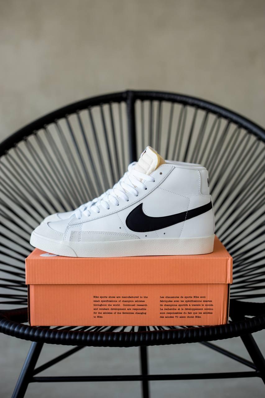 Чоловічі кросівки Nike Blazer Mid 77 Vintage White/Black (білі з чорним) високі модні кеди М0472 top, фото 1