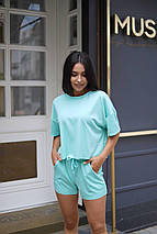Жіночий літній костюм тканина шорти лакосту і вільна футболка розмір oversize 42-46, фото 3