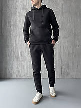 M,L,XL,2XL. Утеплений чоловічий спортивний костюм з капюшоном, трикотаж трьохнитка - чорний, фото 2
