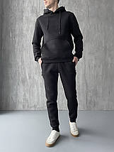 M,L,XL,2XL. Утеплений чоловічий спортивний костюм з капюшоном, трикотаж трьохнитка - чорний, фото 4