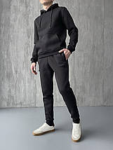 M,L,XL,2XL. Утеплений чоловічий спортивний костюм з капюшоном, трикотаж трьохнитка - чорний, фото 3