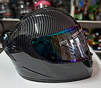 Шлем интеграл цвет карбон с прозрачным визором глянец LVS с очками