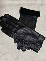 Чорні шкіряні жіночі тонкі рукавички без підкладки 8.5-9.5 чорний