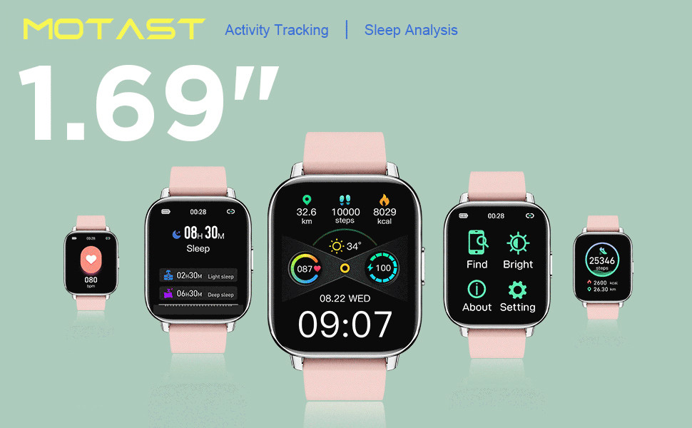 Motast Smart Watch 2022 Годинники для жінок, Фітнес-трекер 1,69-дюймовий сенсорний екран SmartWatch