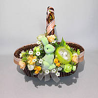 Великодній декор для кошика з кроликом "Свято" 18*27 см. Стрічка з квітами, Великодень 2023
