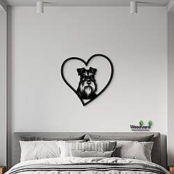 Панно Heart Мініатюрний шнауцер 20x20 см - Картини та лофт декор з дерева на стіну.