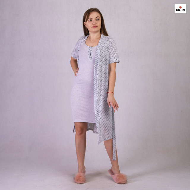 Комплект женский летний халат и ночная рубашка, для беременных и кормящих мама 42-54р.