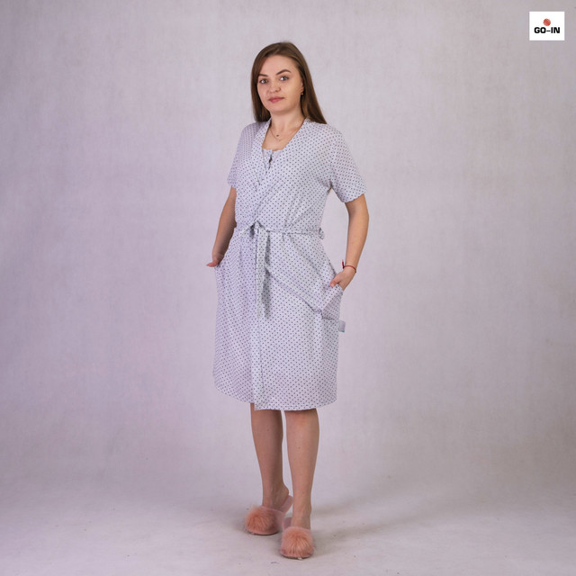 Комплект женский летний халат и ночная рубашка, для беременных и кормящих мама 42-54р.