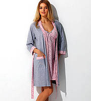 Женская ночная сорочка с халатом Hays BG-156 серо-розовая M