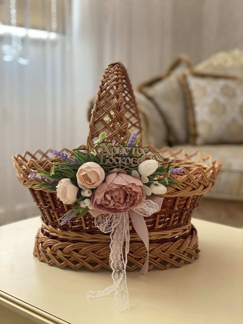 Корзина пасхальна з декором. Арт:4082