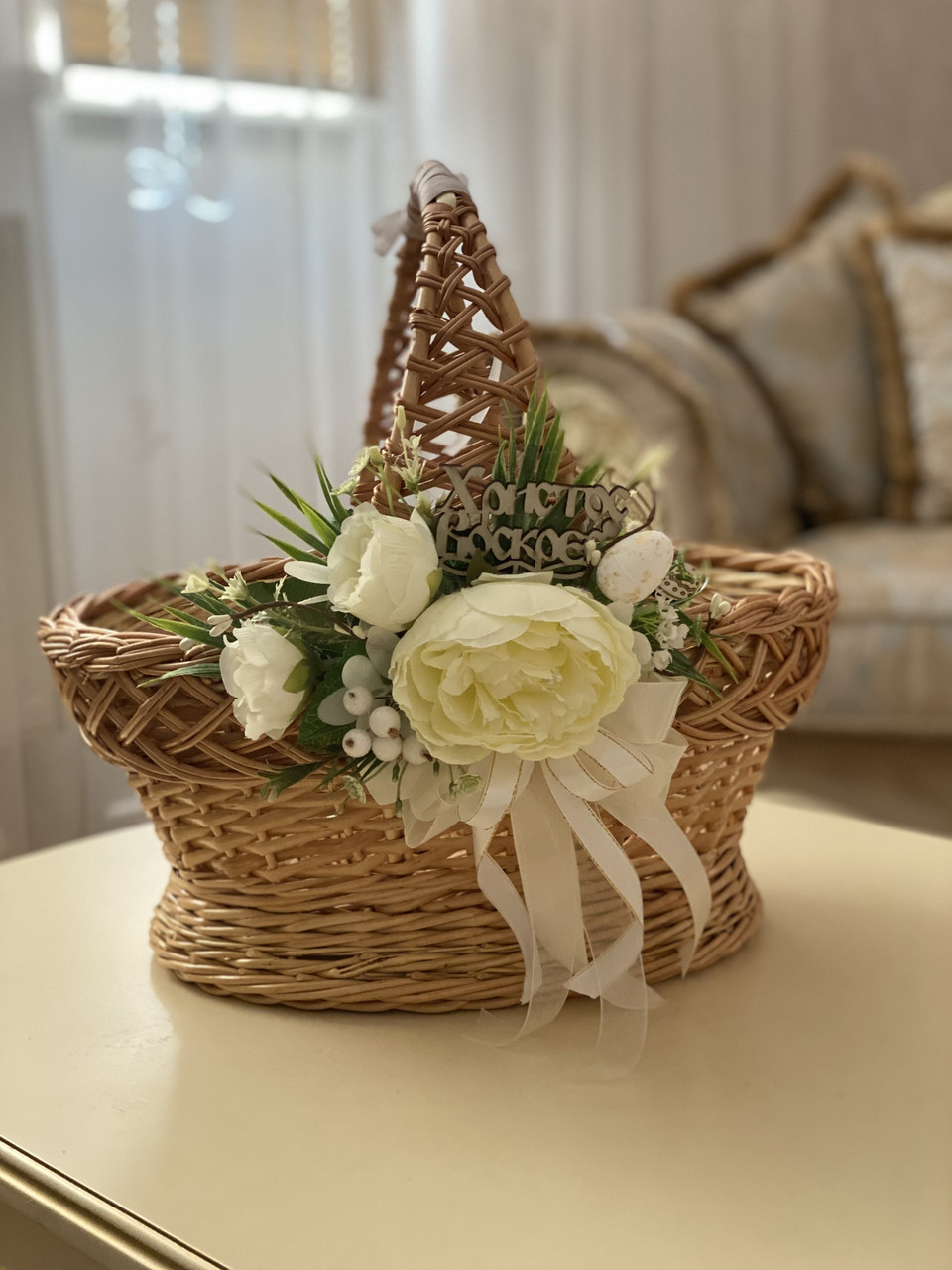 Корзина пасхальна з декором. Арт:4086
