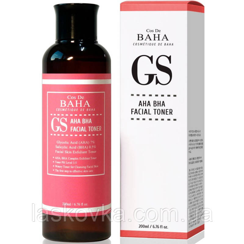Відлущуючий тонер з кислотами для проблемної шкіри Cos De BAHA AHA BHA GS Facial Toner 200ml