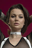 Чокер з кільцем для повідця Feral Feelings - Choker білий, натуральна шкіра