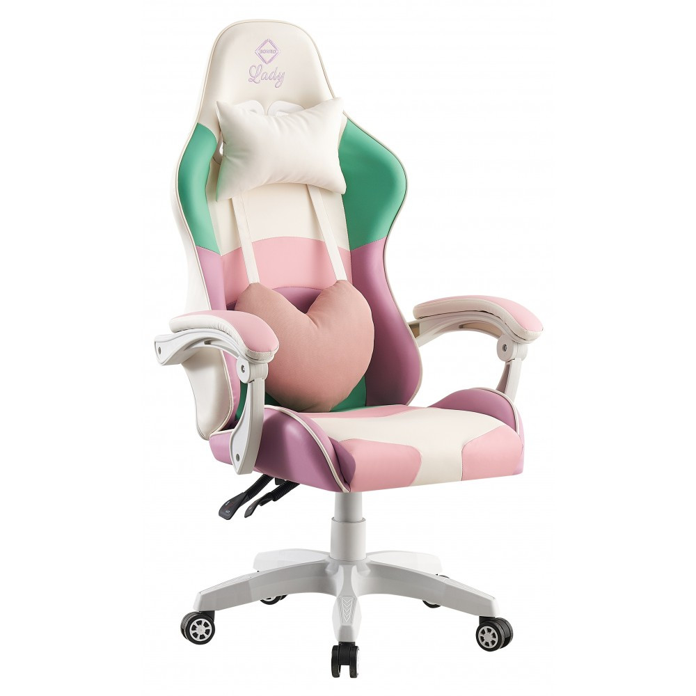 Комп'ютерне ігрове офісне крісло Bonro Lady 813 рожево-фіолетове для дому офісу з механізмом гойдання