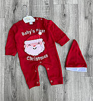 Новогодний человечек для новорожденных с шапочкой Baby's First Christmas - 74