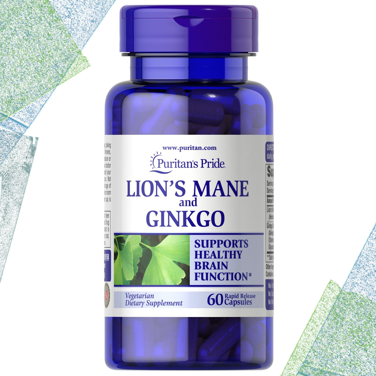 Гриб Левова грива та Гінгко Білоба Puritan's Pride Lion's Mane and Ginkgo 60 капсул