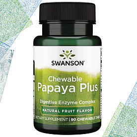 Для травлення Swanson Chewable Papaya Plus (Фруктовий смак) 90 жувальних таблеток