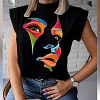Оригинальная стильная женская футболкаТурецкий кулир хлопок +3D накат Размер:единственный Цвета 2 Черный