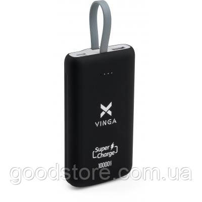 Батарея універсальна Vinga 10000 mAh SuperQC soft touch w/cable 22.5W black (VPB1SQSCBK)