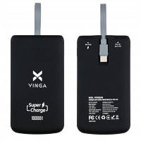 Батарея універсальна Vinga 10000 mAh SuperQC soft touch w/cable 22.5W black (VPB1SQSCBK), фото 7