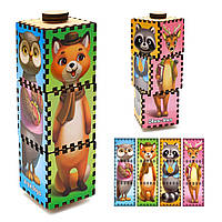 Вращающиеся цветные кубики «Звери», деревянная игрушка, Ань-Янь, 16*5*5 см, от 3 лет, (ПСД180)