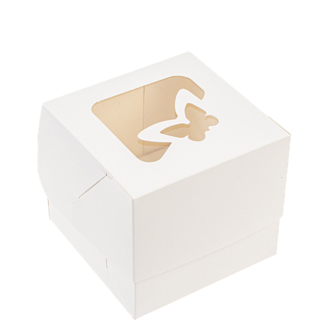 Коробка 100х100х90 (на 1 капкейк) з вікном "Метелик", біла, фото 1