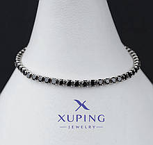 Браслет жіночий тонкий сріблястого кольору з чорними кристалами розмір 16 см