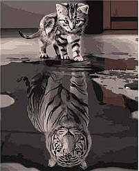 Розмальовка для дорослих Strateg Кіт та тигр (SR-B-VA-0500) 40 х 50 см
