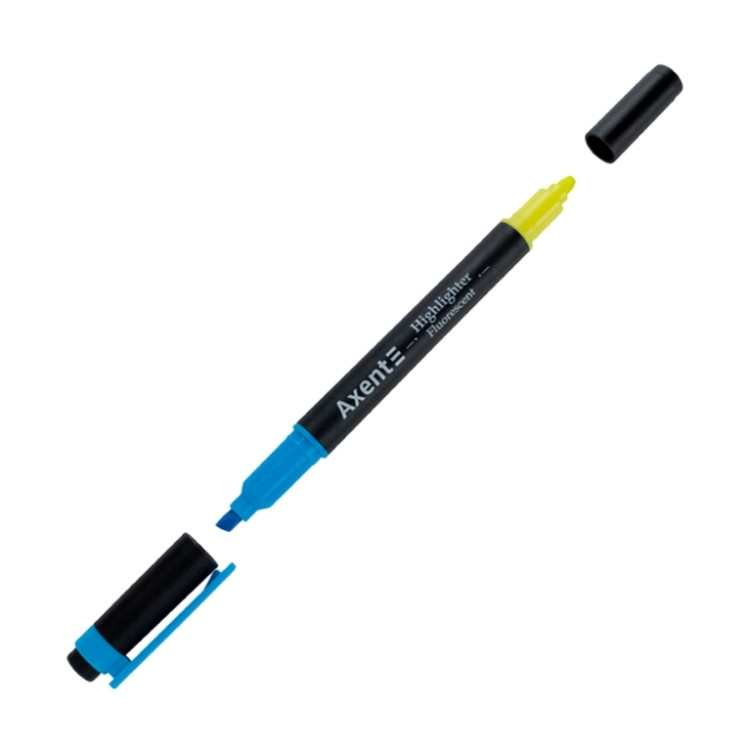 Текстмаркер, 2-4 мм, клиноподібний, 2-х сторін. блакитний+жовтий, 2534-02-A, фото 1